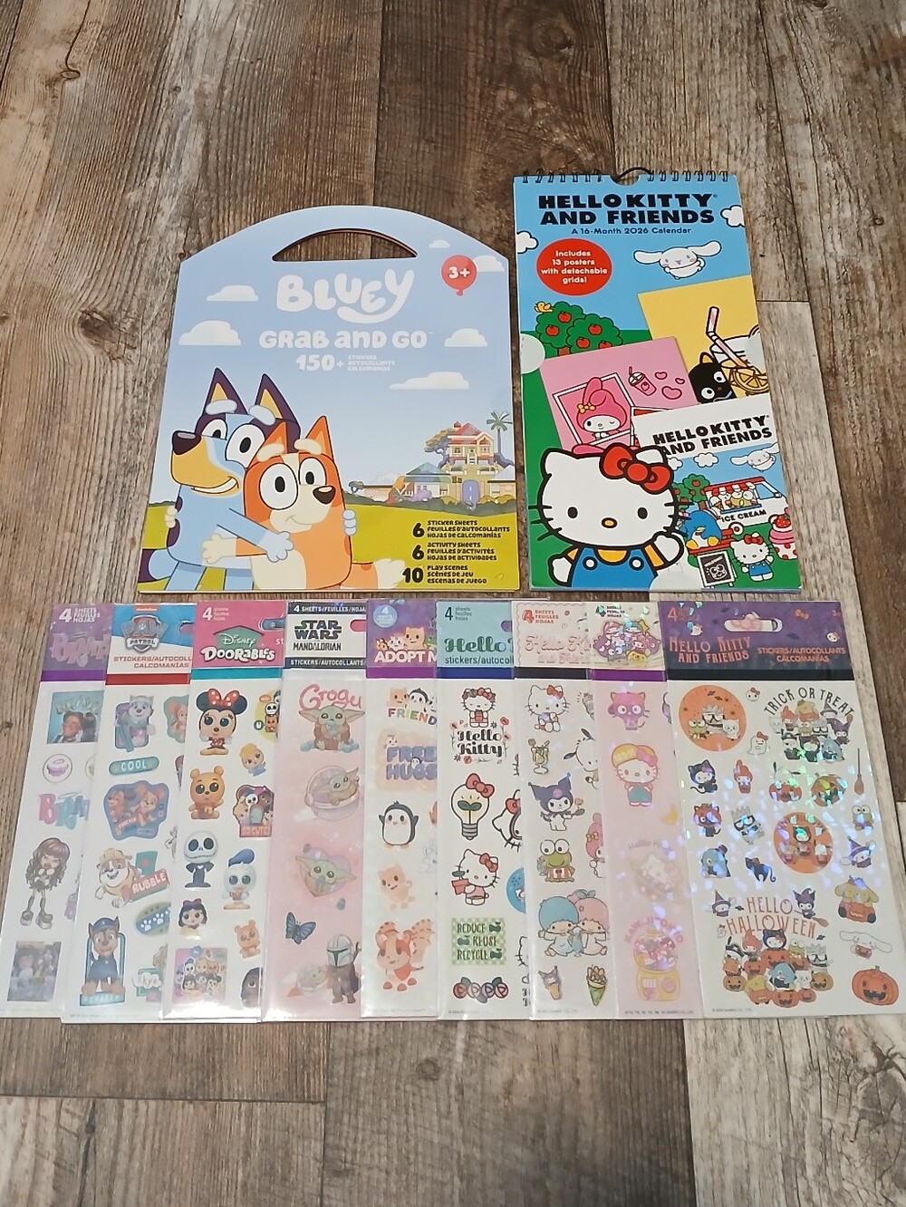 Bluey Grab and Go Sticker Kit + Hello Kitty and Friends Set